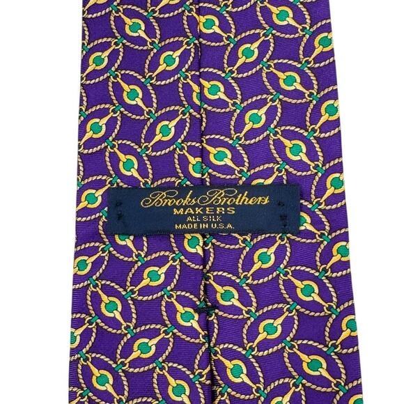 Brooks Brothers luxe chain buckle print 100% silk tie purple green gold 3.75” w - Picture 3 of 4